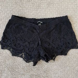 Express Laced Shorts with Drawstring, black womens size L